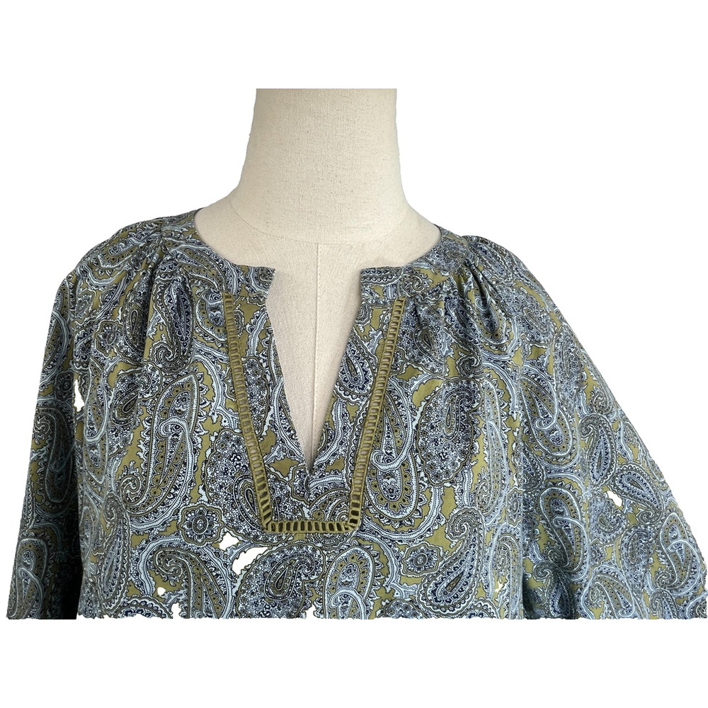 Lands End Tunic Shirt Top Womens XL 18 Paisley Green Blue Long Sleeve Boho - Picture 7 of 15